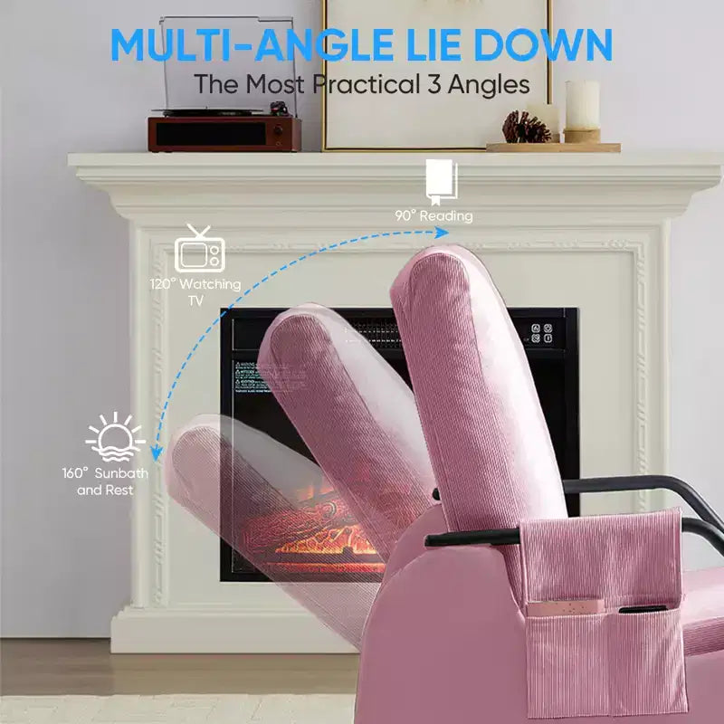 Mjkone Fauteuil à Bascule Rembourré en Velours Côtelé avec Pieds en Bois Recouverts de Cuir et Repose-Pieds Réglable