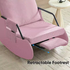 Mjkone Fauteuil à Bascule Rembourré en Velours Côtelé avec Pieds en Bois Recouverts de Cuir et Repose-Pieds Réglable