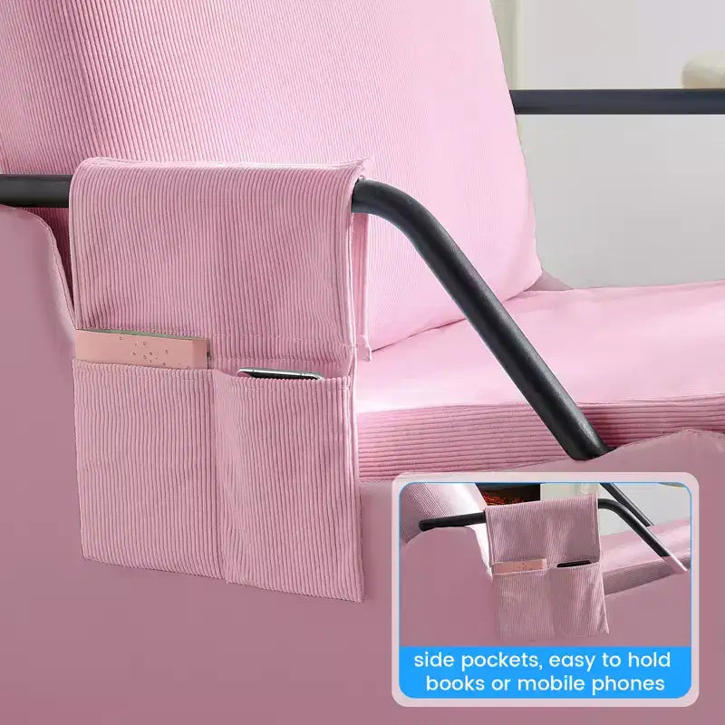 Mjkone Fauteuil à Bascule Rembourré en Velours Côtelé avec Pieds en Bois Recouverts de Cuir et Repose-Pieds Réglable