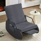Mjkone Fauteuil à Bascule Rembourré en Velours Côtelé avec Pieds en Bois Recouverts de Cuir et Repose-Pieds Réglable
