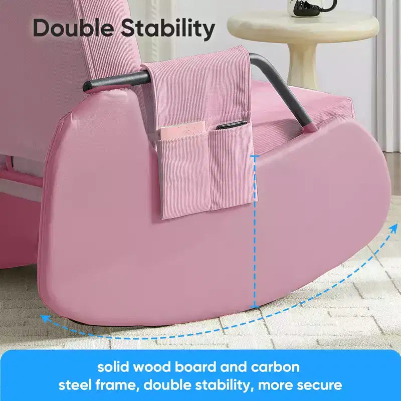 Mjkone Fauteuil à Bascule Rembourré en Velours Côtelé avec Pieds en Bois Recouverts de Cuir et Repose-Pieds Réglable
