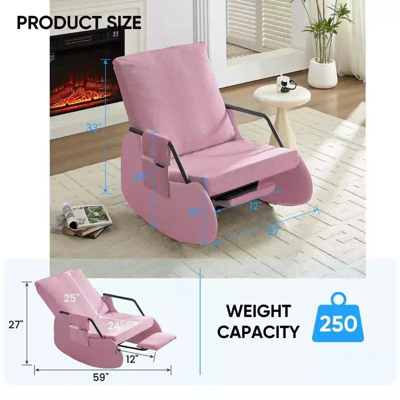 Mjkone Fauteuil à Bascule Rembourré en Velours Côtelé avec Pieds en Bois Recouverts de Cuir et Repose-Pieds Réglable