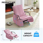 Mjkone Fauteuil à Bascule Rembourré en Velours Côtelé avec Pieds en Bois Recouverts de Cuir et Repose-Pieds Réglable