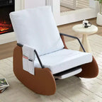 Mjkone Fauteuil à Bascule Rembourré en Velours Côtelé avec Pieds en Bois Recouverts de Cuir et Repose-Pieds Réglable