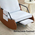 Mjkone Fauteuil à Bascule Rembourré en Velours Côtelé avec Pieds en Bois Recouverts de Cuir et Repose-Pieds Réglable