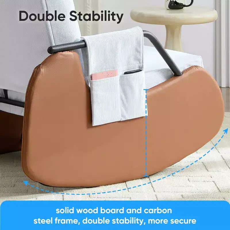 Mjkone Fauteuil à Bascule Rembourré en Velours Côtelé avec Pieds en Bois Recouverts de Cuir et Repose-Pieds Réglable