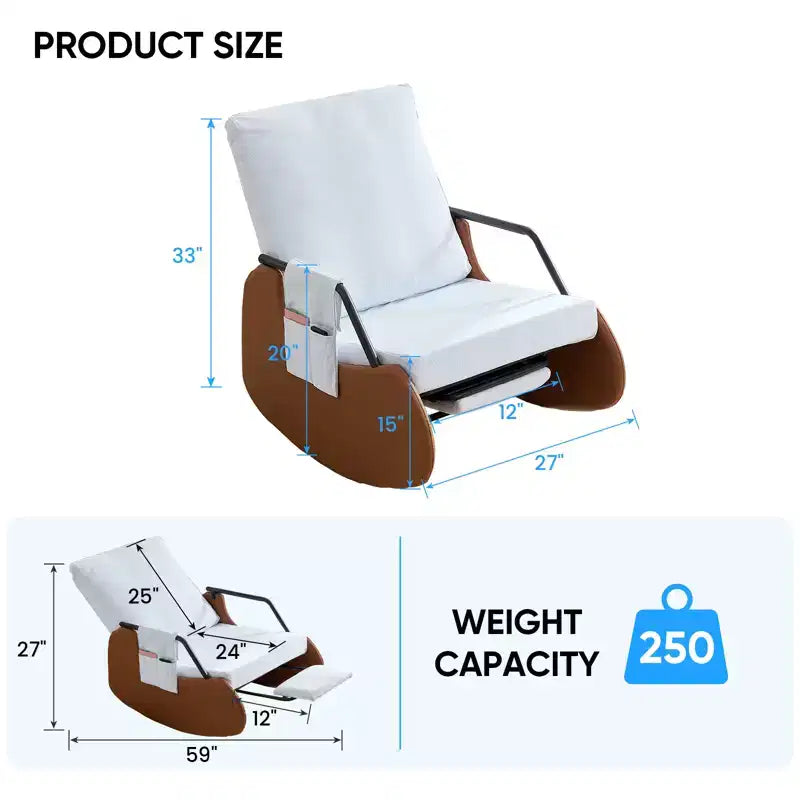 Mjkone Fauteuil à Bascule Rembourré en Velours Côtelé avec Pieds en Bois Recouverts de Cuir et Repose-Pieds Réglable
