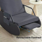 Mjkone Fauteuil à Bascule Rembourré en Velours Côtelé avec Pieds en Bois Recouverts de Cuir et Repose-Pieds Réglable