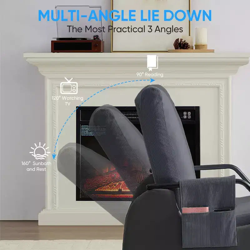 Mjkone Fauteuil à Bascule Rembourré en Velours Côtelé avec Pieds en Bois Recouverts de Cuir et Repose-Pieds Réglable