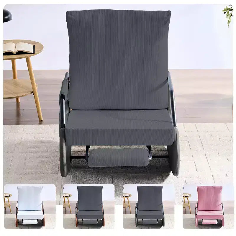 Mjkone Fauteuil à Bascule Rembourré en Velours Côtelé avec Pieds en Bois Recouverts de Cuir et Repose-Pieds Réglable