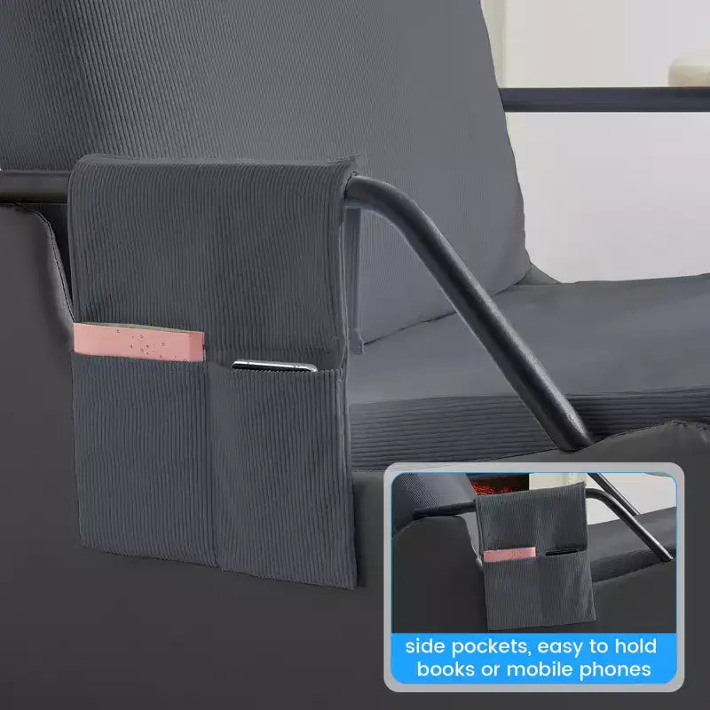 Mjkone Fauteuil à Bascule Rembourré en Velours Côtelé avec Pieds en Bois Recouverts de Cuir et Repose-Pieds Réglable