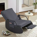 Mjkone Upholstered Corduroy Rocking Chair with Wooden Legs Wrapped in Leather&Adjustable Footrest
