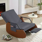 Mjkone Fauteuil à Bascule Rembourré en Velours Côtelé avec Pieds en Bois Recouverts de Cuir et Repose-Pieds Réglable