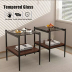 Lot de 2 tables d'appoint rectangulaires, plateau en verre trempé avec couche en MDF, table moderne pour salon, verre gris