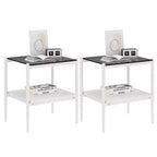 Lot de 2 tables d'appoint rectangulaires, plateau en verre trempé avec couche en MDF, table moderne pour salon, verre gris