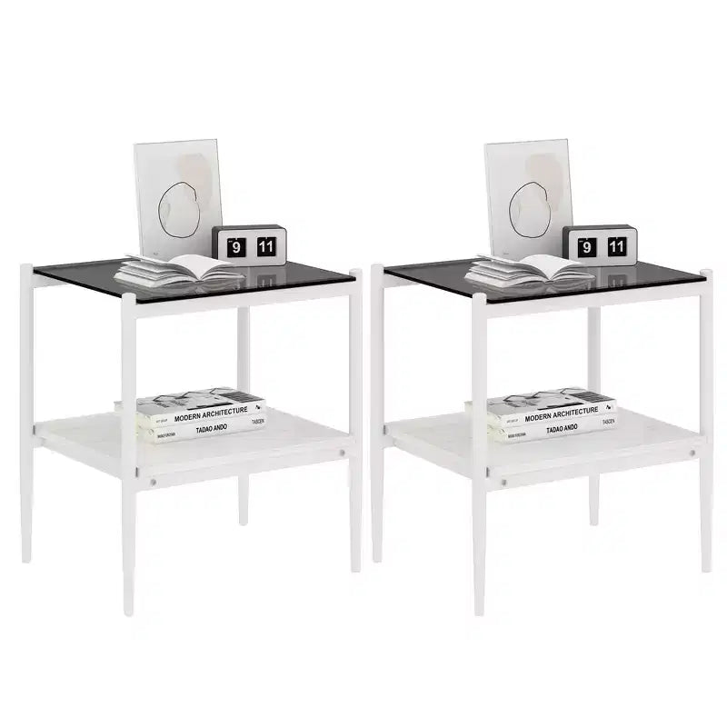 Lot de 2 tables d'appoint rectangulaires, plateau en verre trempé avec couche en MDF, table moderne pour salon, verre gris