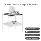 Lot de 2 tables d'appoint rectangulaires, plateau en verre trempé avec couche en MDF, table moderne pour salon, verre gris