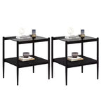 Lot de 2 tables d'appoint rectangulaires, plateau en verre trempé avec couche en MDF, table moderne pour salon, verre gris