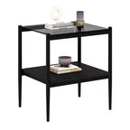Lot de 2 tables d'appoint rectangulaires, plateau en verre trempé avec couche en MDF, table moderne pour salon, verre gris