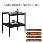 Lot de 2 tables d'appoint rectangulaires, plateau en verre trempé avec couche en MDF, table moderne pour salon, verre gris