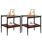Lot de 2 tables d'appoint rectangulaires, plateau en verre trempé avec couche en MDF, table moderne pour salon, verre gris