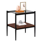 Lot de 2 tables d'appoint rectangulaires, plateau en verre trempé avec couche en MDF, table moderne pour salon, verre gris
