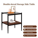 Lot de 2 tables d'appoint rectangulaires, plateau en verre trempé avec couche en MDF, table moderne pour salon, verre gris