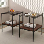Lot de 2 tables d'appoint rectangulaires, plateau en verre trempé avec couche en MDF, table moderne pour salon, verre gris