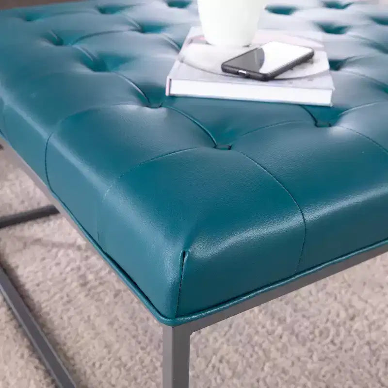 Pouf repose-pieds de cocktail capitonné Ciarin - Bleu - SEI