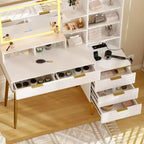 Commode de chambre avec lumière et prise de courant, étagère de rangement en bois avec 5 tiroirs, design alcôve moderne, parfaite pour chambre ou dressing