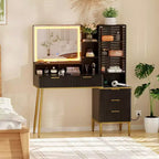 Commode de chambre avec lumière et prise de courant, étagère de rangement en bois avec 5 tiroirs, design alcôve moderne, parfaite pour chambre ou dressing