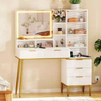 Commode de chambre avec lumière et prise de courant, étagère de rangement en bois avec 5 tiroirs, design alcôve moderne, parfaite pour chambre ou dressing