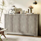 4 Doors Accent Sideboard Buffet, Fluted Modern Credenza with Doors & Shelves, Wood Storage Console, for Living Room, Entryway, Hallway