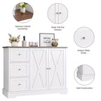 Buffet de ferme de 42 po avec rangement, meuble de bar à café avec 3 tiroirs, buffet pour cuisine, salle à manger, salon, blanc