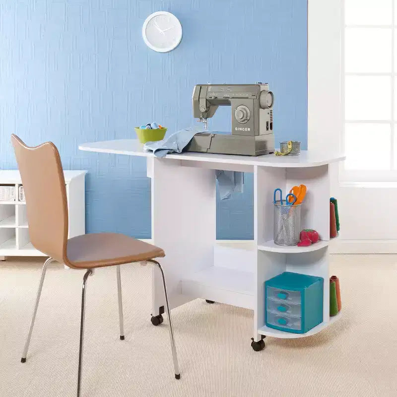 Table de couture/poste de travail roulant extensible Stradville - Blanc - SEI