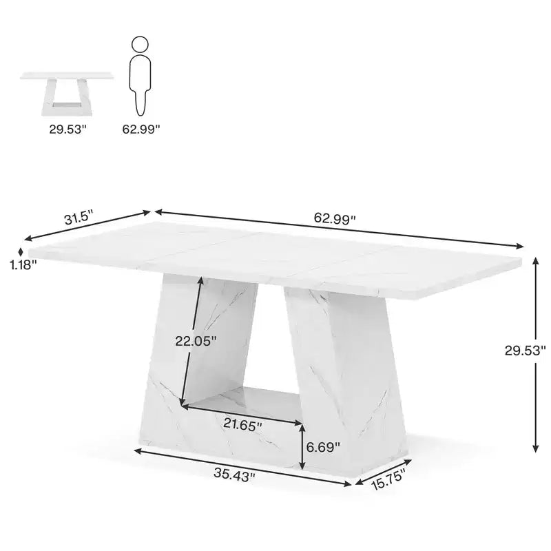 MAYEERTY Table à manger en faux marbre de 63 pouces, table moderne 4-6 places avec pieds trapézoïdaux pour salle à manger