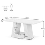 MAYEERTY Table à manger en faux marbre de 63 pouces, table moderne 4-6 places avec pieds trapézoïdaux pour salle à manger