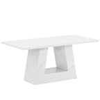 MAYEERTY Table à manger en faux marbre de 63 pouces, table moderne 4-6 places avec pieds trapézoïdaux pour salle à manger