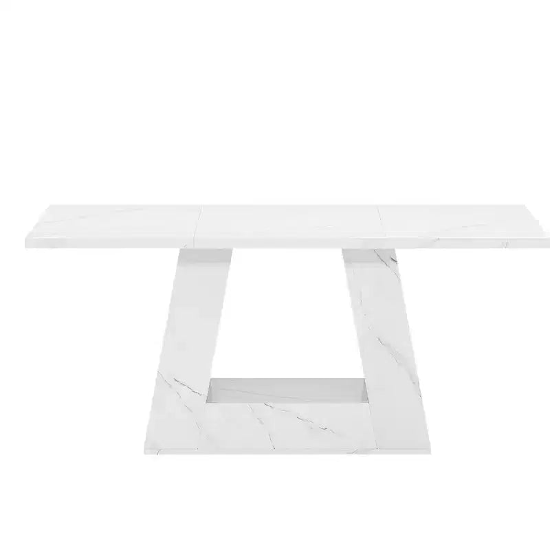 MAYEERTY Table à manger en faux marbre de 63 pouces, table moderne 4-6 places avec pieds trapézoïdaux pour salle à manger