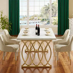 MAYEERTY Table de Salle à Manger 160 cm, Table de Cuisine pour 4-6 Personnes avec Plateau en Faux Marbre Blanc et Cadre en Acier Doré, Pieds Réglables