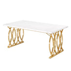 MAYEERTY Table de Salle à Manger 160 cm, Table de Cuisine pour 4-6 Personnes avec Plateau en Faux Marbre Blanc et Cadre en Acier Doré, Pieds Réglables