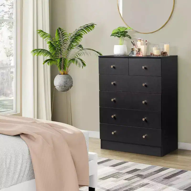 Commode 6 tiroirs en panneaux de particules noirs Karl Home de 66 cm de large