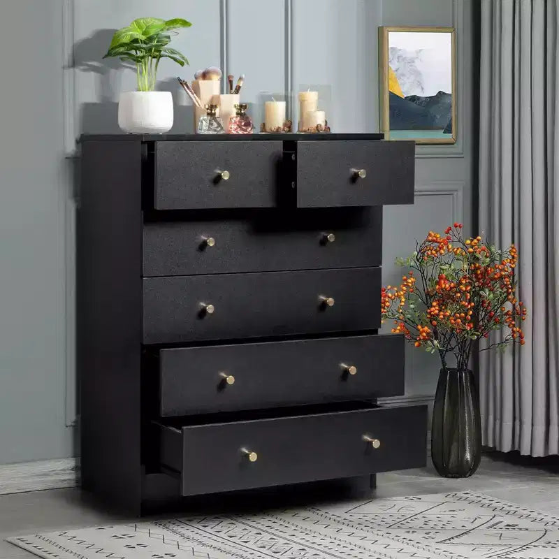 Commode 6 tiroirs en panneaux de particules noirs Karl Home de 66 cm de large
