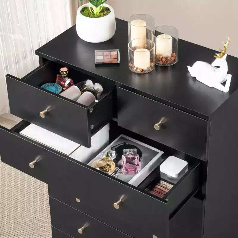 Commode 6 tiroirs en panneaux de particules noirs Karl Home de 66 cm de large