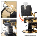 Fauteuil de barbier Karl Home de style vintage avec dossier carré inclinable hydraulique et cadre noir et doré