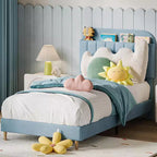 Velvet Bookcase Bed Frame  Twin/Twin XL/Full Kids Platform Bed w/ Storage Headboard, Heavy-Duty Steel Frame