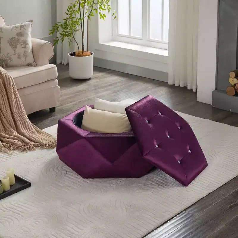 Christopher Knight Home Florence Pouf de rangement moderne en velours matelassé à losanges polygonaux