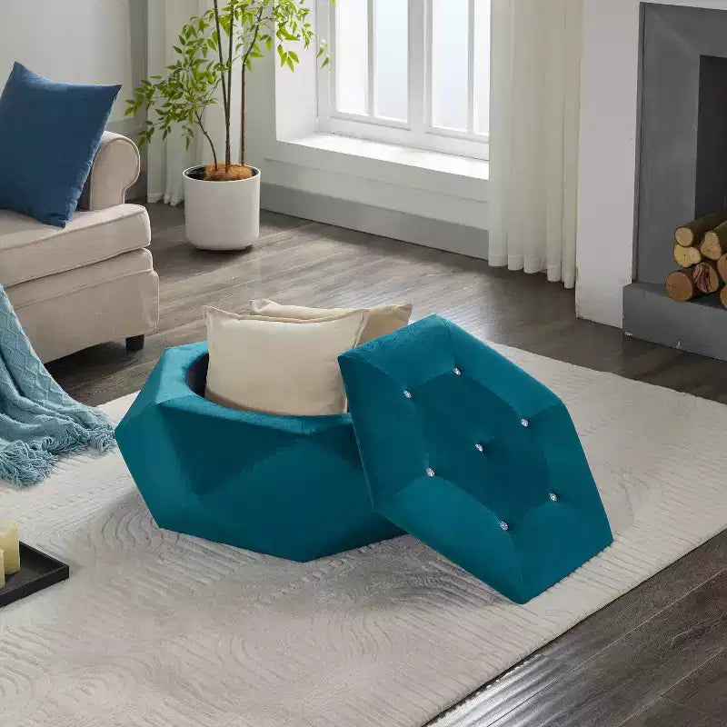 Christopher Knight Home Florence Pouf de rangement moderne en velours matelassé à losanges polygonaux