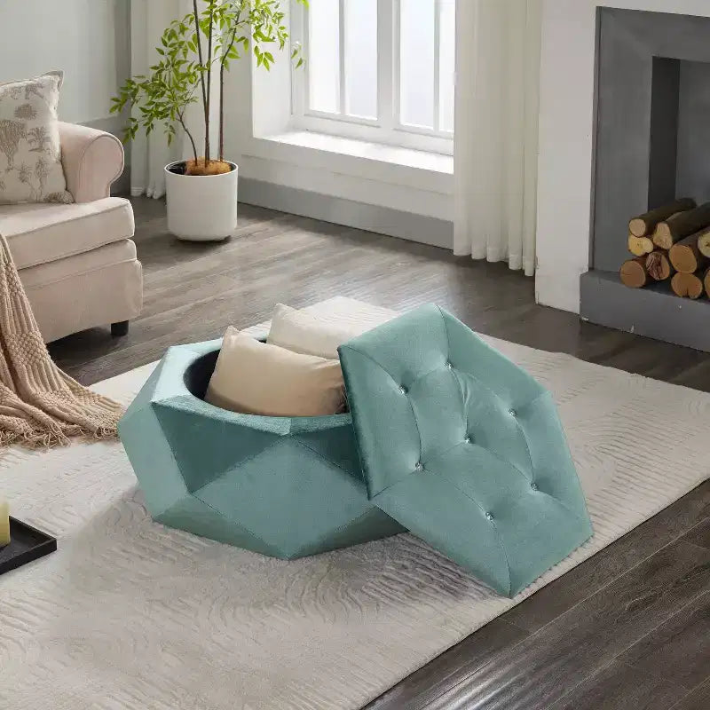 Christopher Knight Home Florence Pouf de rangement moderne en velours matelassé à losanges polygonaux
