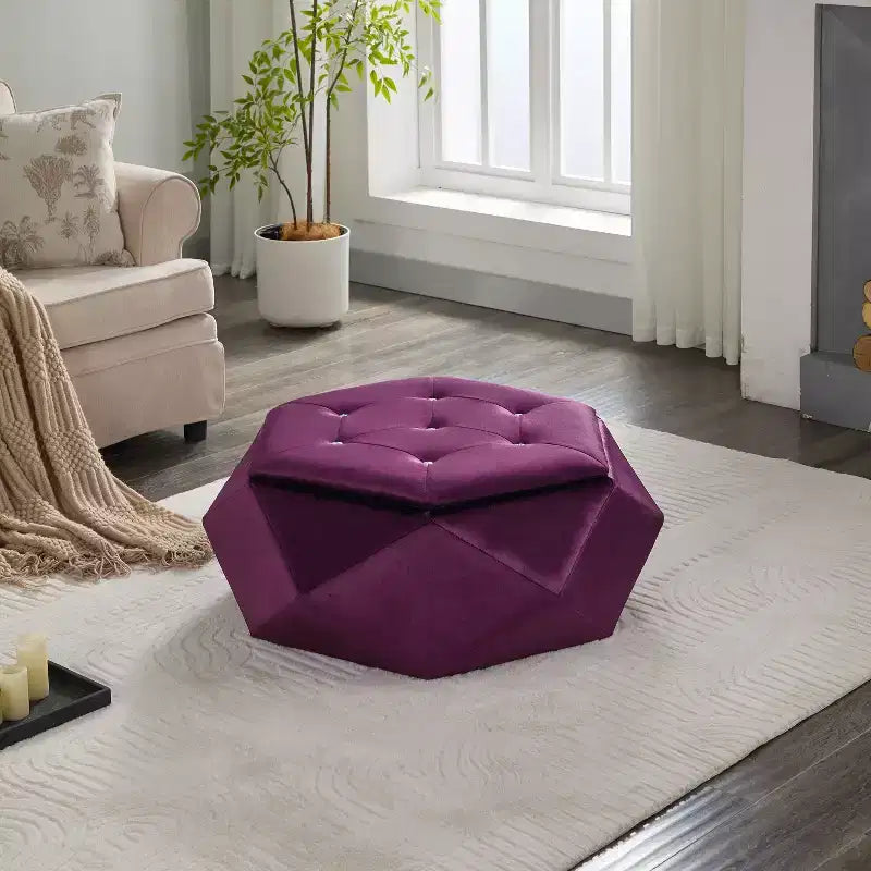 Christopher Knight Home Florence Pouf de rangement moderne en velours matelassé à losanges polygonaux